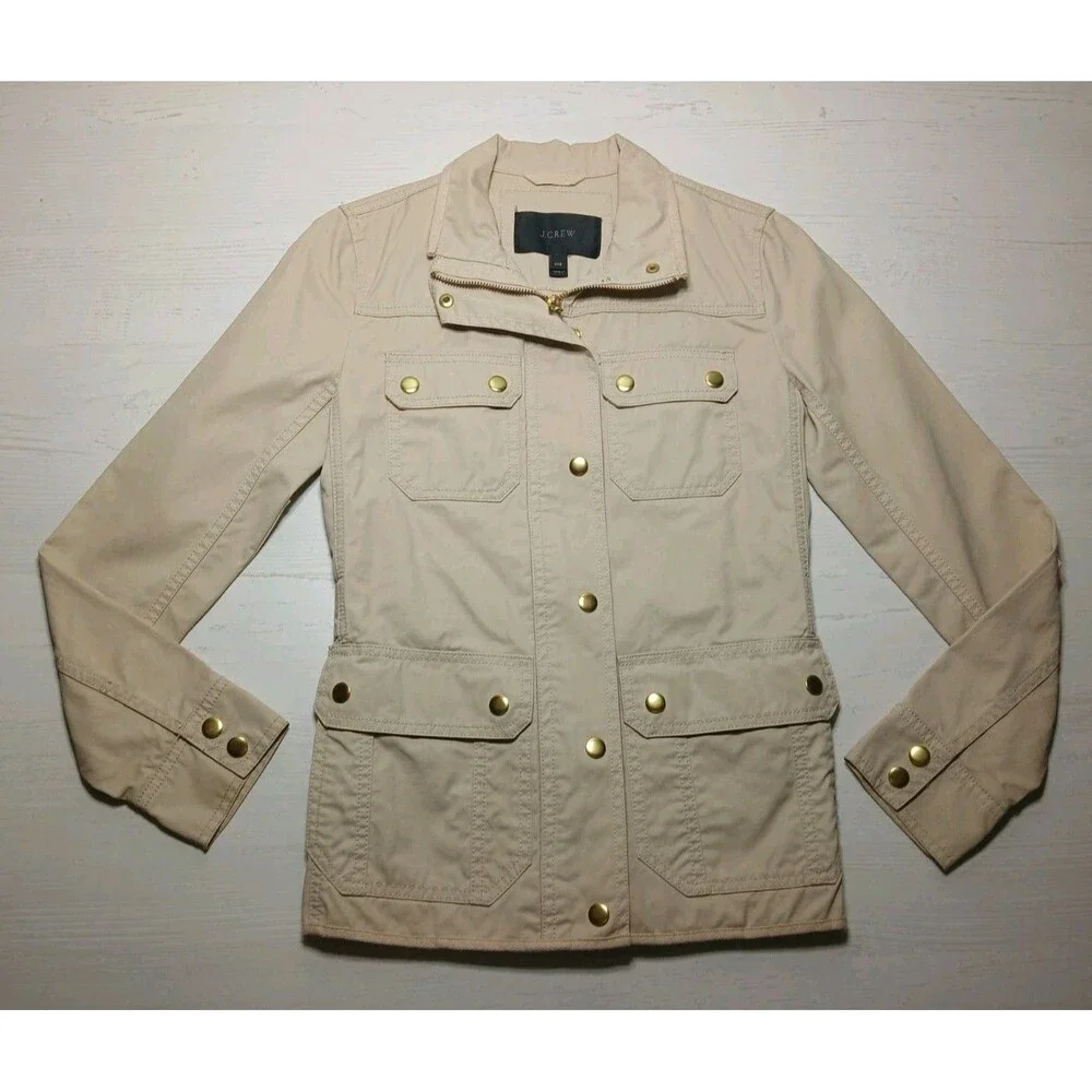 J.Crew Jacket Size XXS Beige Khaki With Pockets & Gold Accents *Spot On Cuff